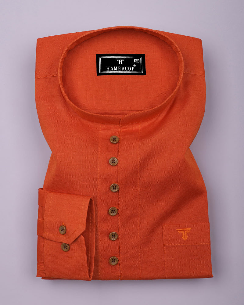 Libra Orange Solid Linen Cotton Shirt Style Kurta