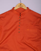 Libra Orange Solid Linen Cotton Shirt Style Kurta