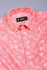 Orange floral printed jacquard cotton shirt