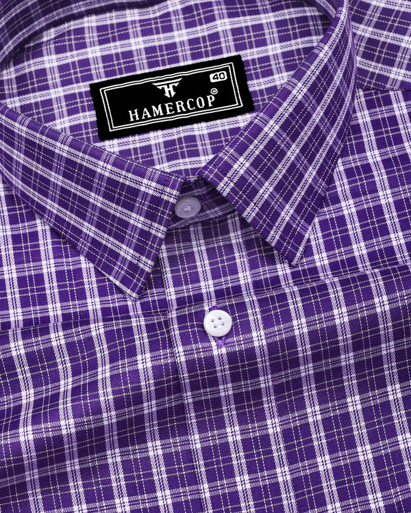 Matte Purple With White Twill Check Premium Cotton Shirt