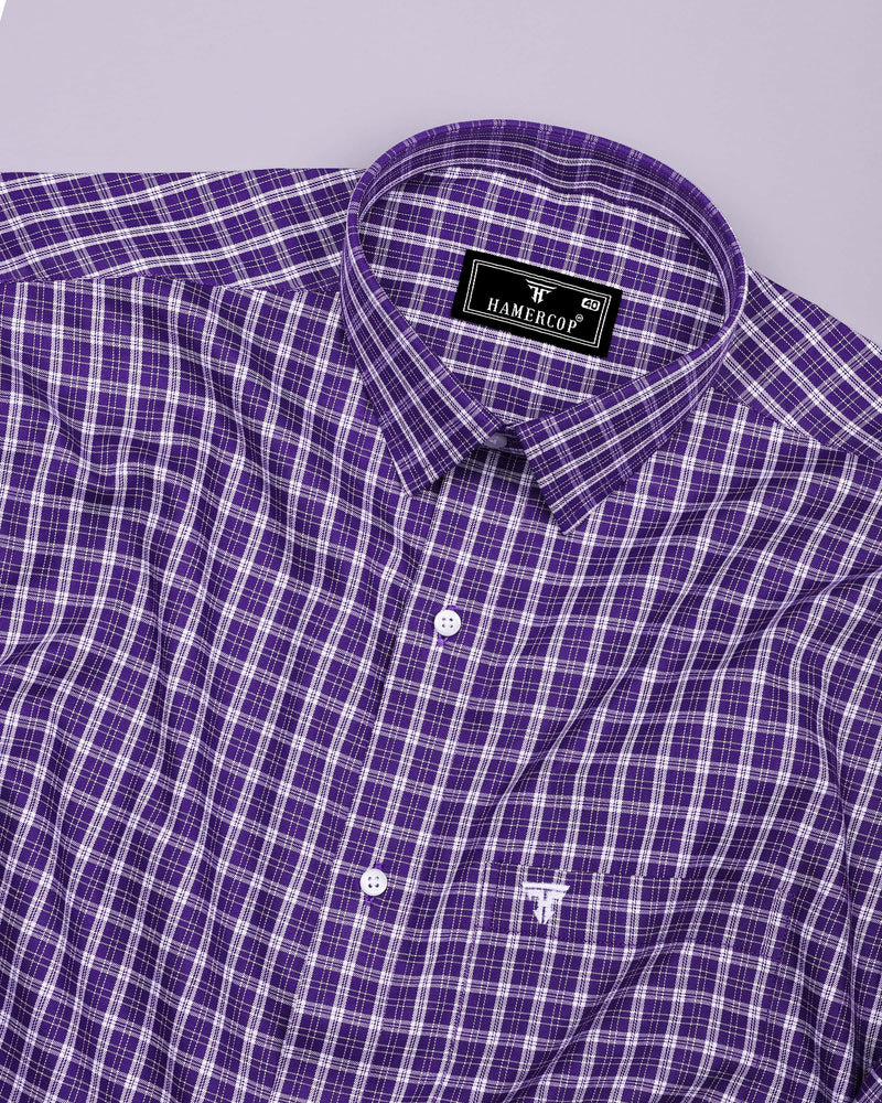 Matte Purple With White Twill Check Premium Cotton Shirt