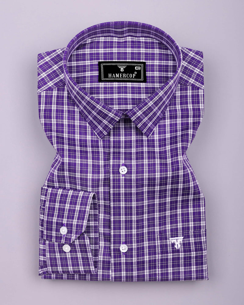 Matte Purple With White Twill Check Premium Cotton Shirt