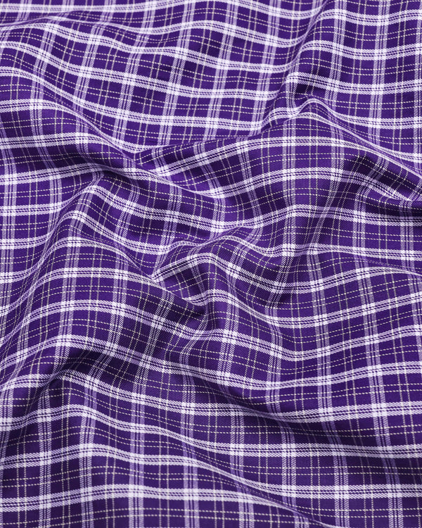 Matte Purple With White Twill Check Premium Cotton Shirt