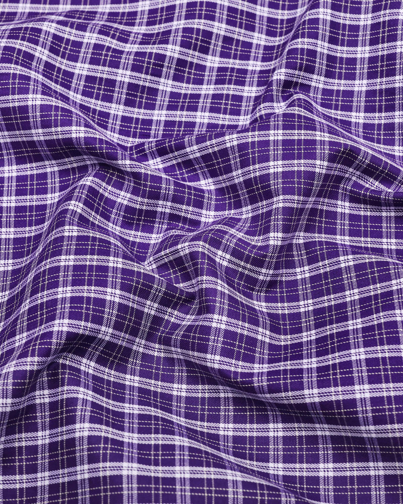 Matte Purple With White Twill Check Premium Cotton Shirt