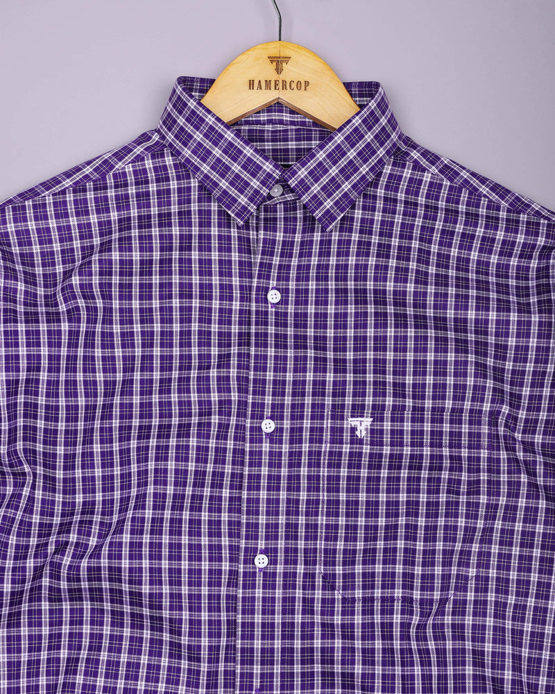 Matte Purple With White Twill Check Premium Cotton Shirt