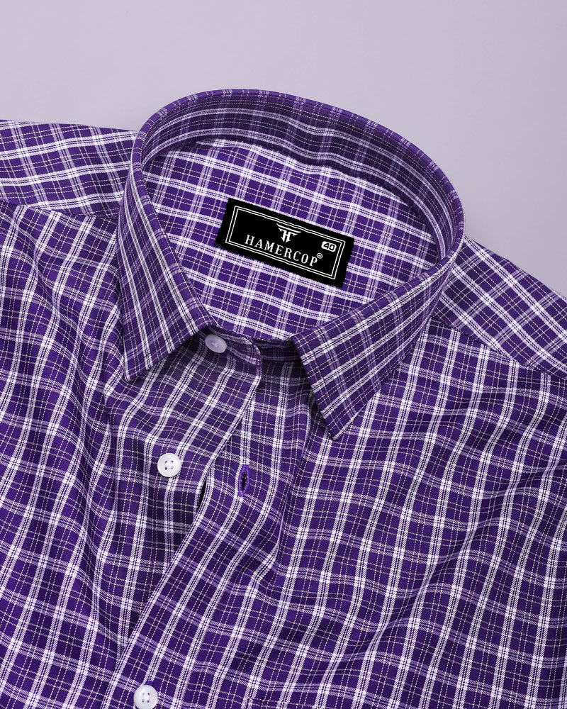 Matte Purple With White Twill Check Premium Cotton Shirt