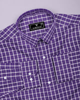 Matte Purple With White Twill Check Premium Cotton Shirt