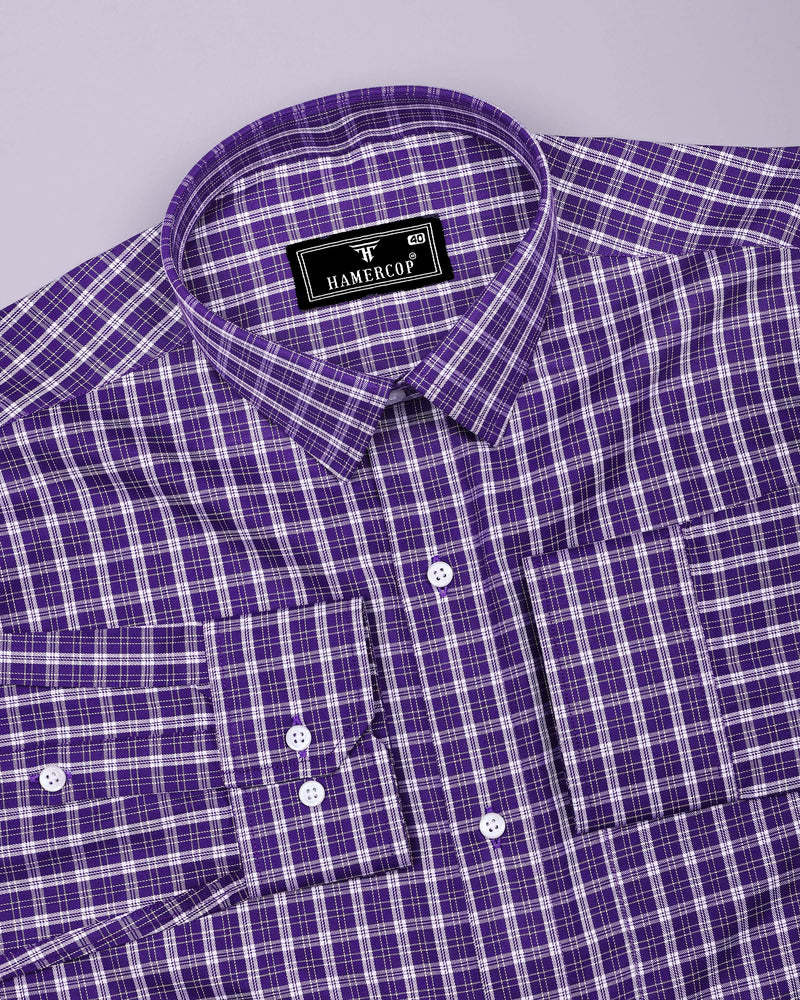 Matte Purple With White Twill Check Premium Cotton Shirt
