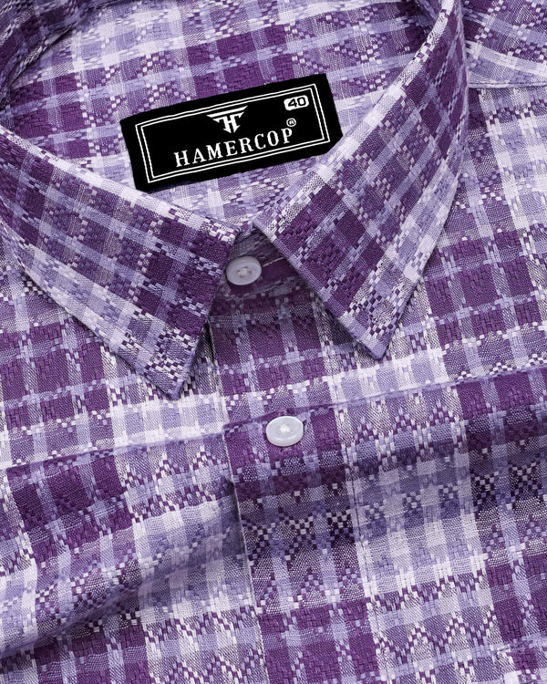 Supetar Purple With White Dobby Check Cotton Shirt