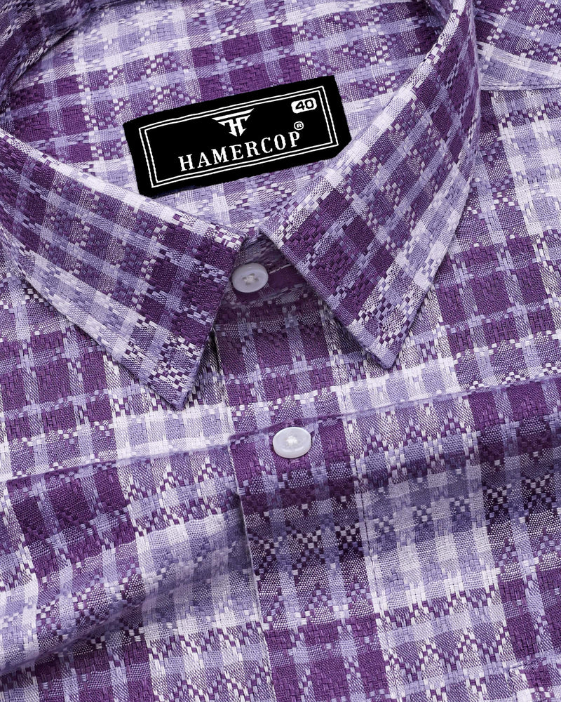 Supetar Purple With White Dobby Check Cotton Shirt