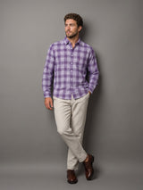 Supetar Purple With White Dobby Check Cotton Shirt