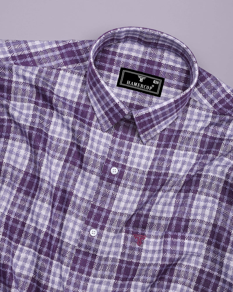 Supetar Purple With White Dobby Check Cotton Shirt