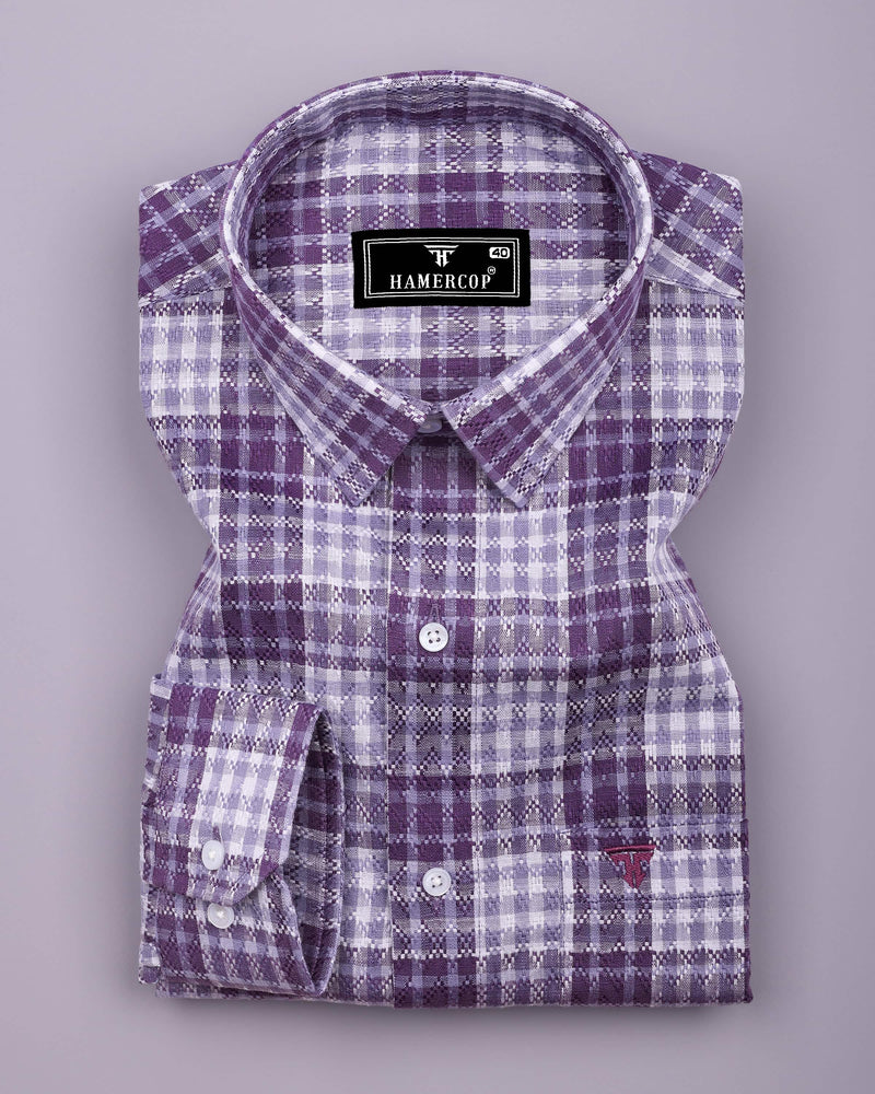 Supetar Purple With White Dobby Check Cotton Shirt