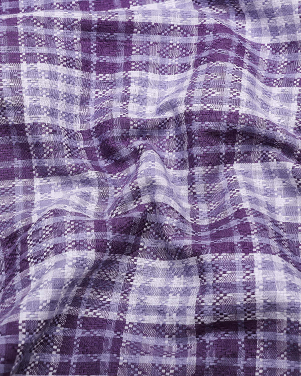 Supetar Purple With White Dobby Check Cotton Shirt