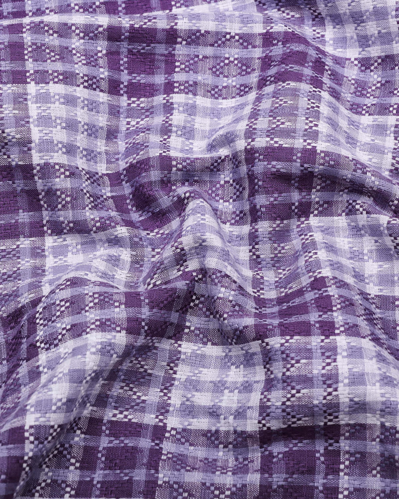 Supetar Purple With White Dobby Check Cotton Shirt