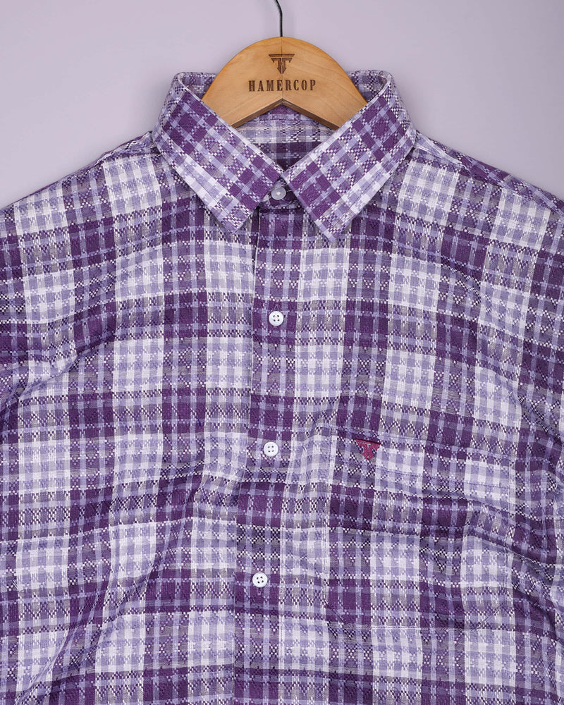 Supetar Purple With White Dobby Check Cotton Shirt