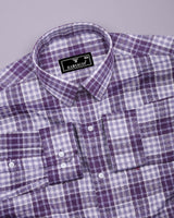 Supetar Purple With White Dobby Check Cotton Shirt