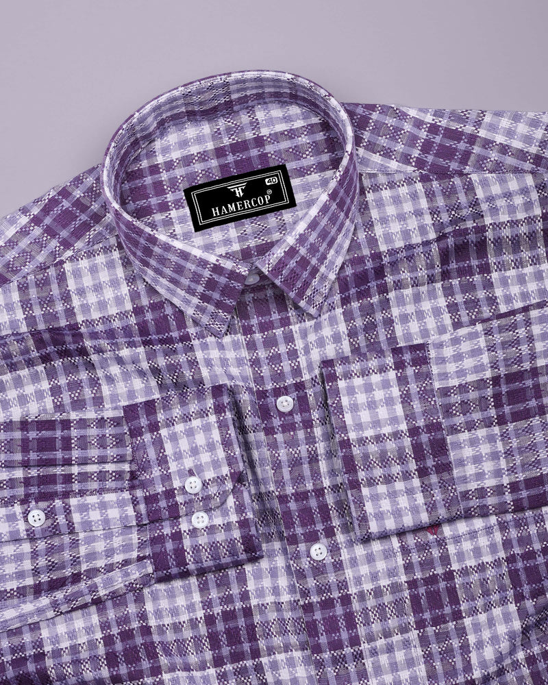 Supetar Purple With White Dobby Check Cotton Shirt