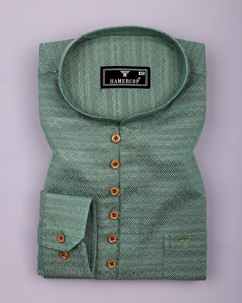 Juhu Green Dobby Textured Shirt Style Kurta