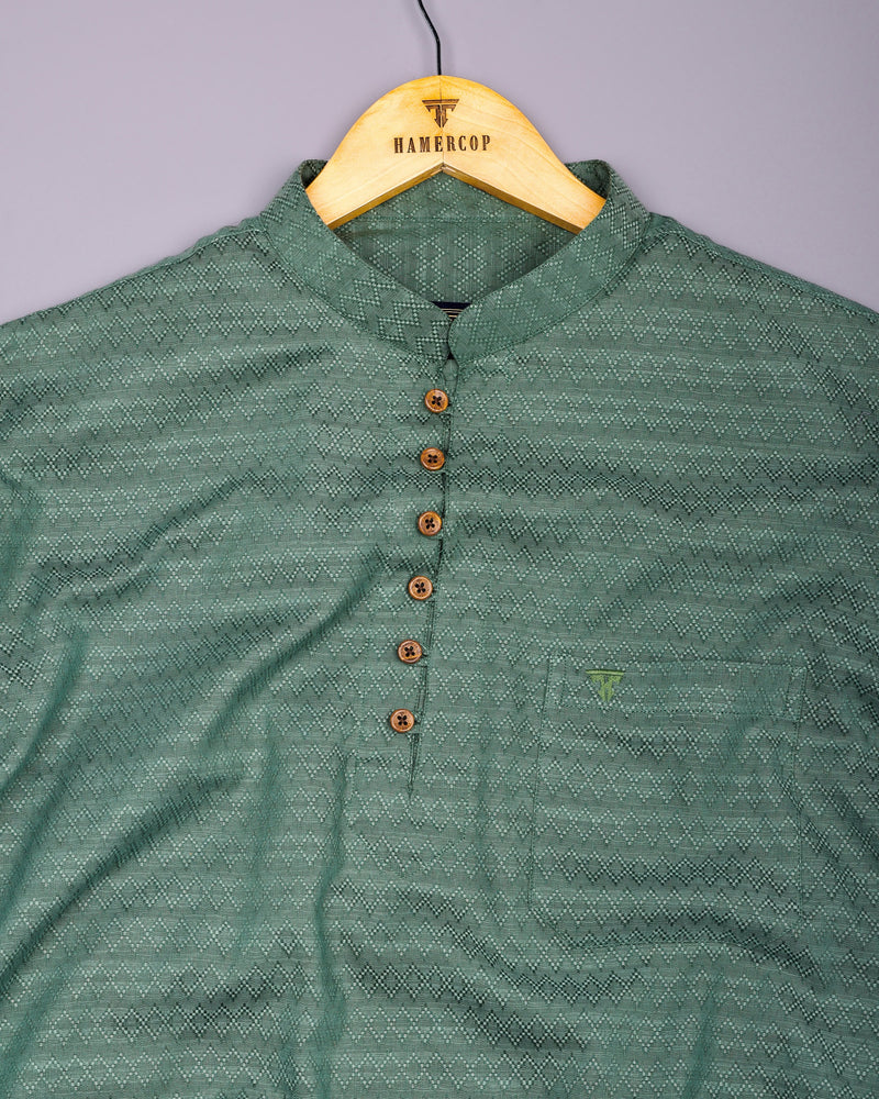 Juhu Green Dobby Textured Shirt Style Kurta
