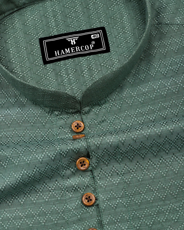 Juhu Green Dobby Textured Shirt Style Kurta