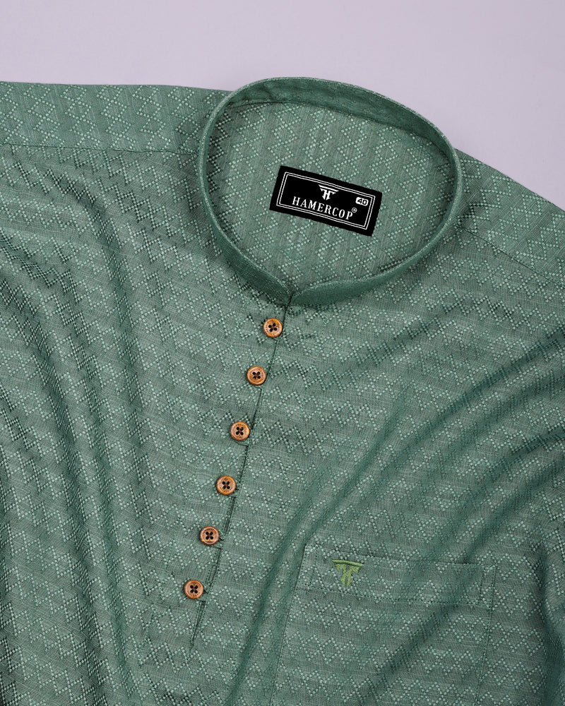 Juhu Green Dobby Textured Shirt Style Kurta