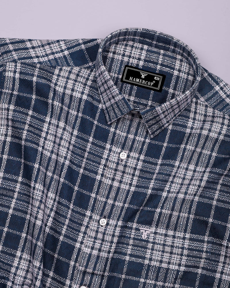 Cista Gray With White Dobby Check Cotton Shirt