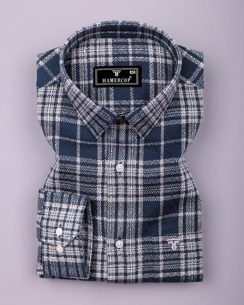 Cista Gray With White Dobby Check Cotton Shirt