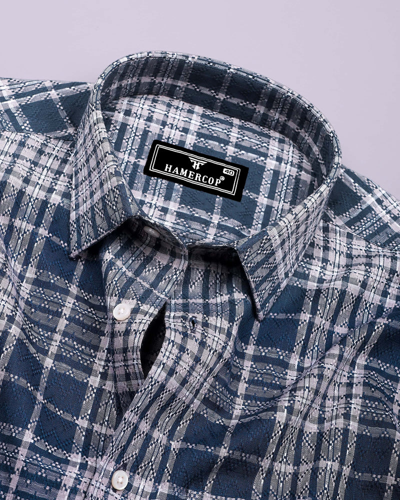 Cista Gray With White Dobby Check Cotton Shirt