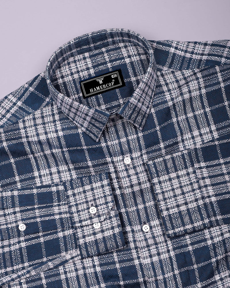 Cista Gray With White Dobby Check Cotton Shirt