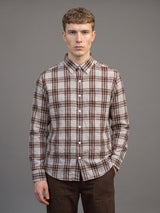 Supetar Brown With Cream Dobby Check Cotton Shirt