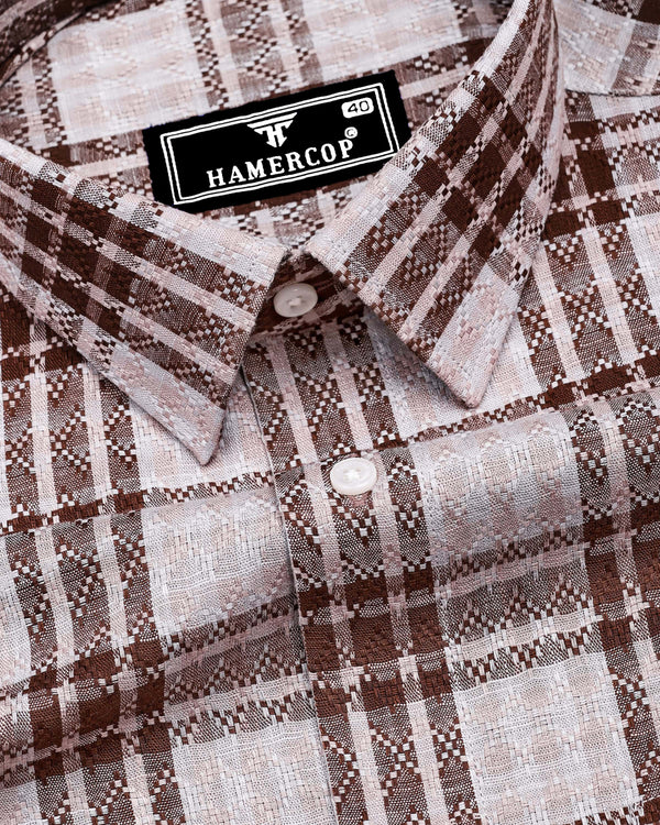 Supetar Brown With Cream Dobby Check Cotton Shirt
