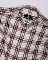 Supetar Brown With Cream Dobby Check Cotton Shirt