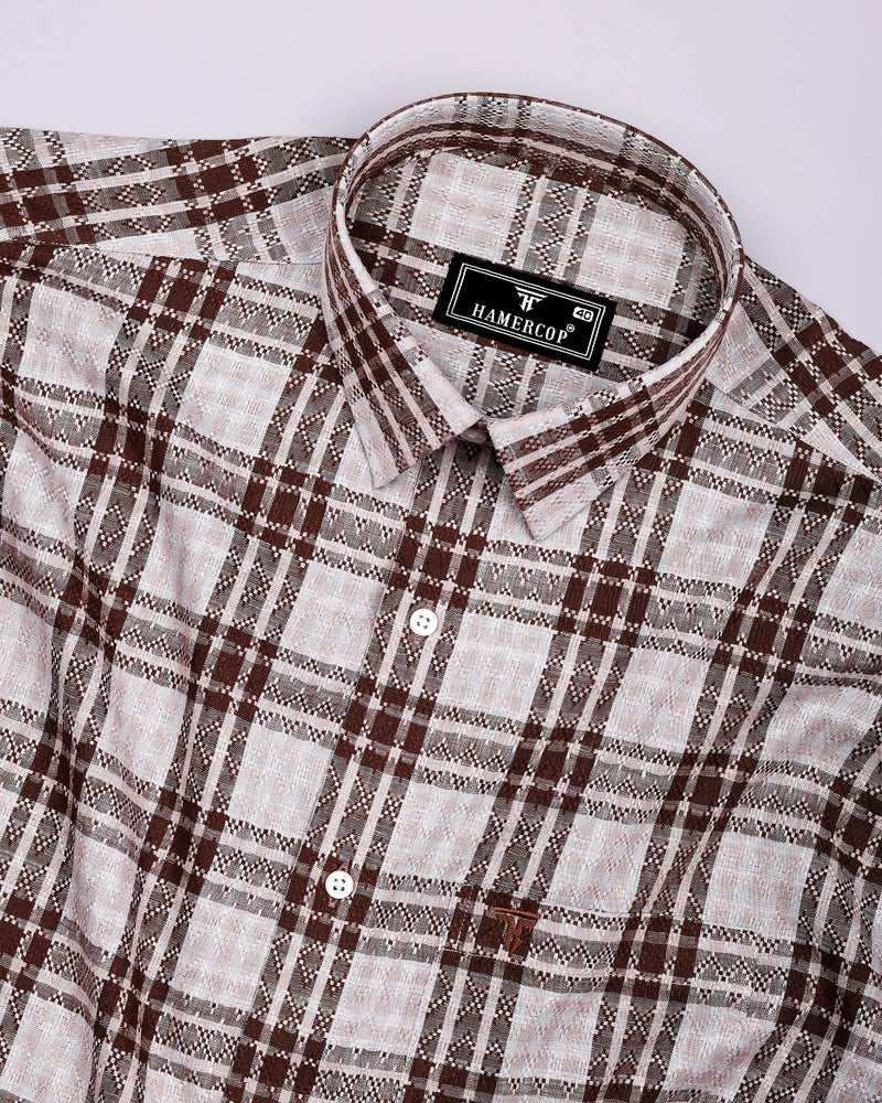 Supetar Brown With Cream Dobby Check Cotton Shirt
