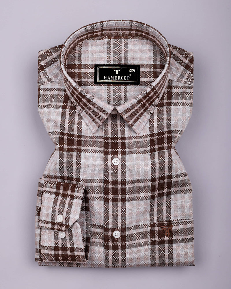 Supetar Brown With Cream Dobby Check Cotton Shirt