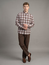Supetar Brown With Cream Dobby Check Cotton Shirt