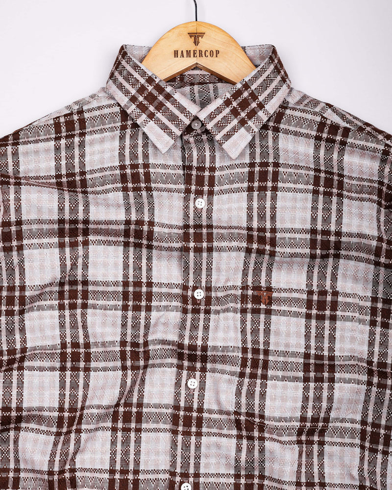 Supetar Brown With Cream Dobby Check Cotton Shirt