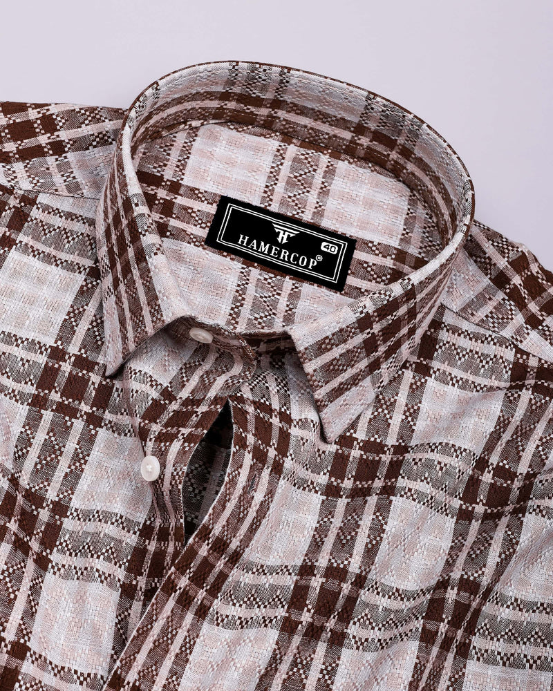 Supetar Brown With Cream Dobby Check Cotton Shirt