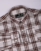 Supetar Brown With Cream Dobby Check Cotton Shirt