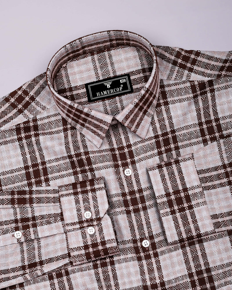 Supetar Brown With Cream Dobby Check Cotton Shirt