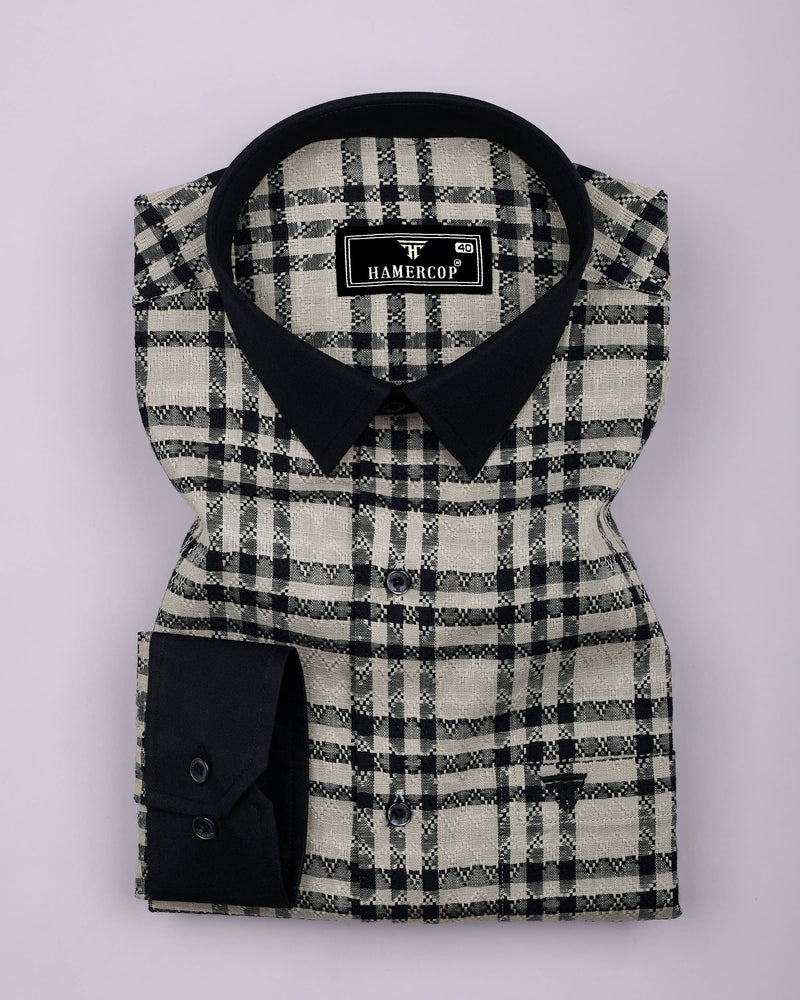Edina Cream With Black Dobby Check Designer Cotton Shirt