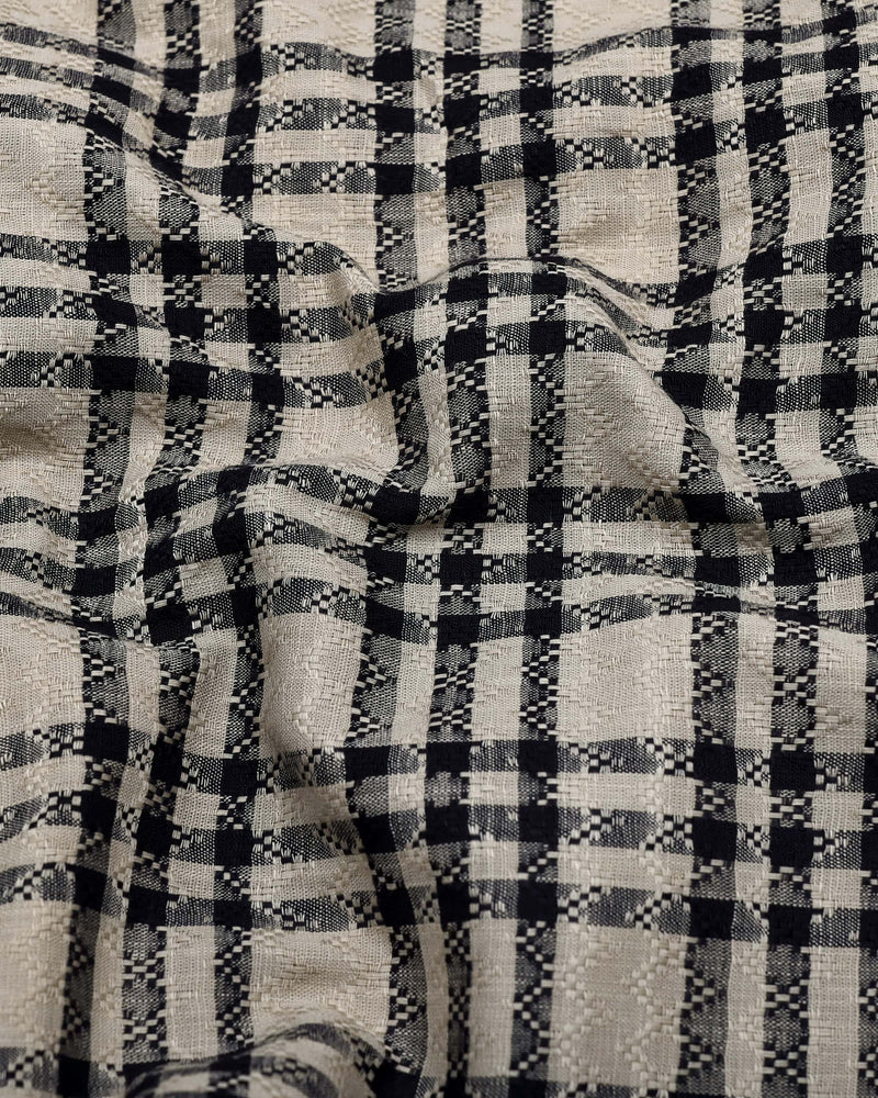 Edina Cream With Black Dobby Check Designer Cotton Shirt