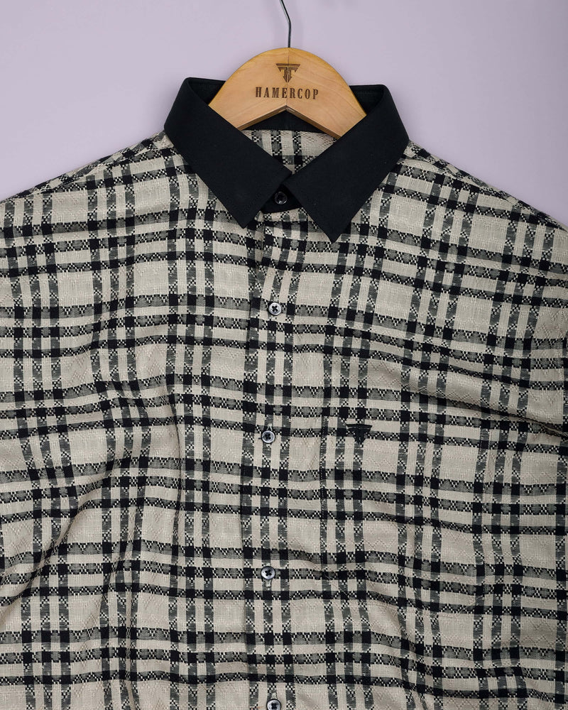 Edina Cream With Black Dobby Check Designer Cotton Shirt