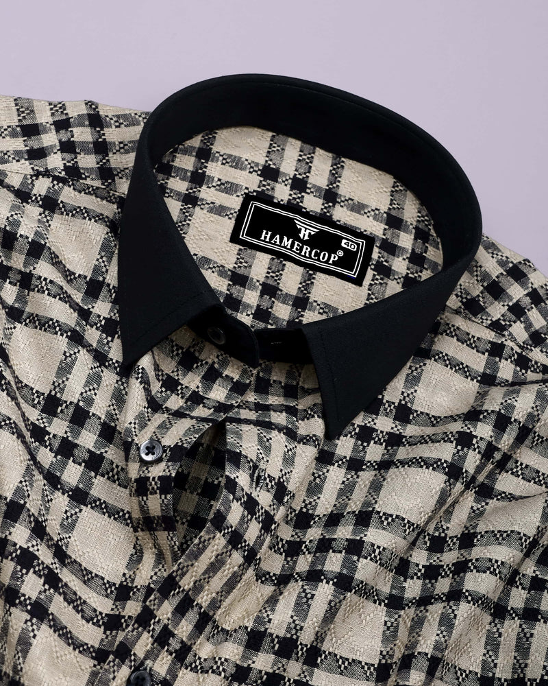 Edina Cream With Black Dobby Check Designer Cotton Shirt