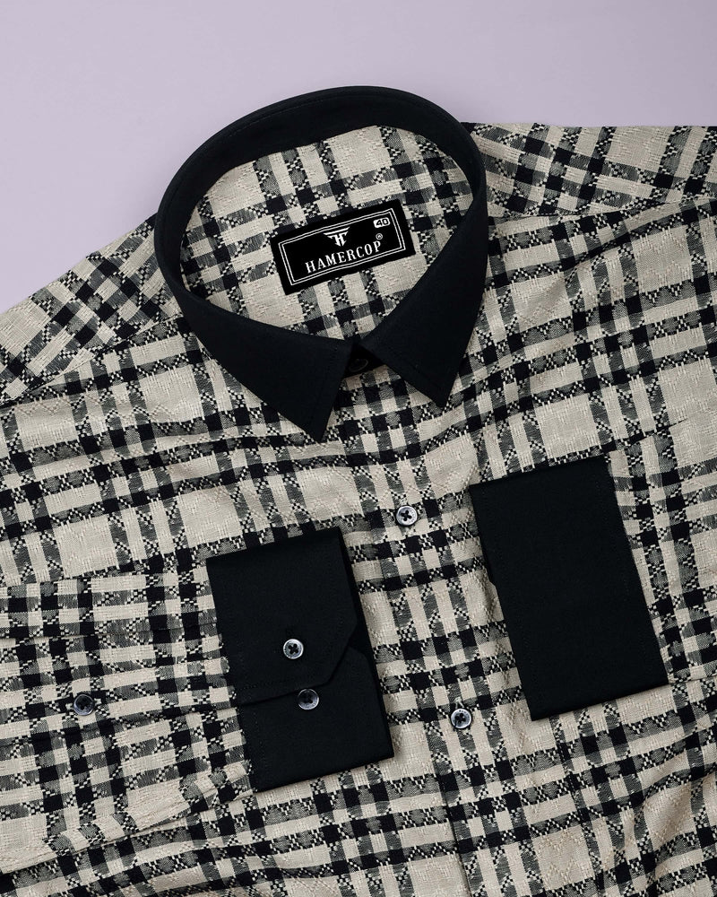 Edina Cream With Black Dobby Check Designer Cotton Shirt