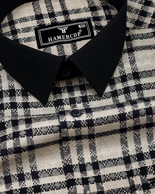 Edina Cream With Black Dobby Check Designer Cotton Shirt