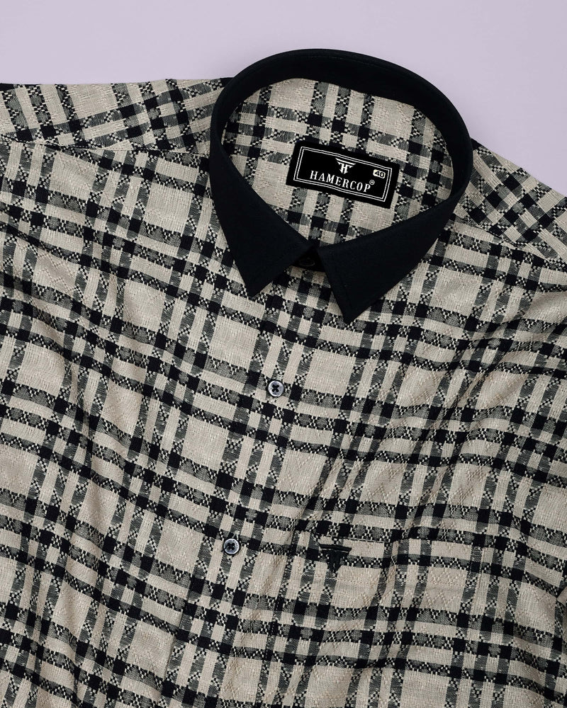 Edina Cream With Black Dobby Check Designer Cotton Shirt