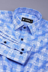 Blue floral printed jacquard cotton shirt