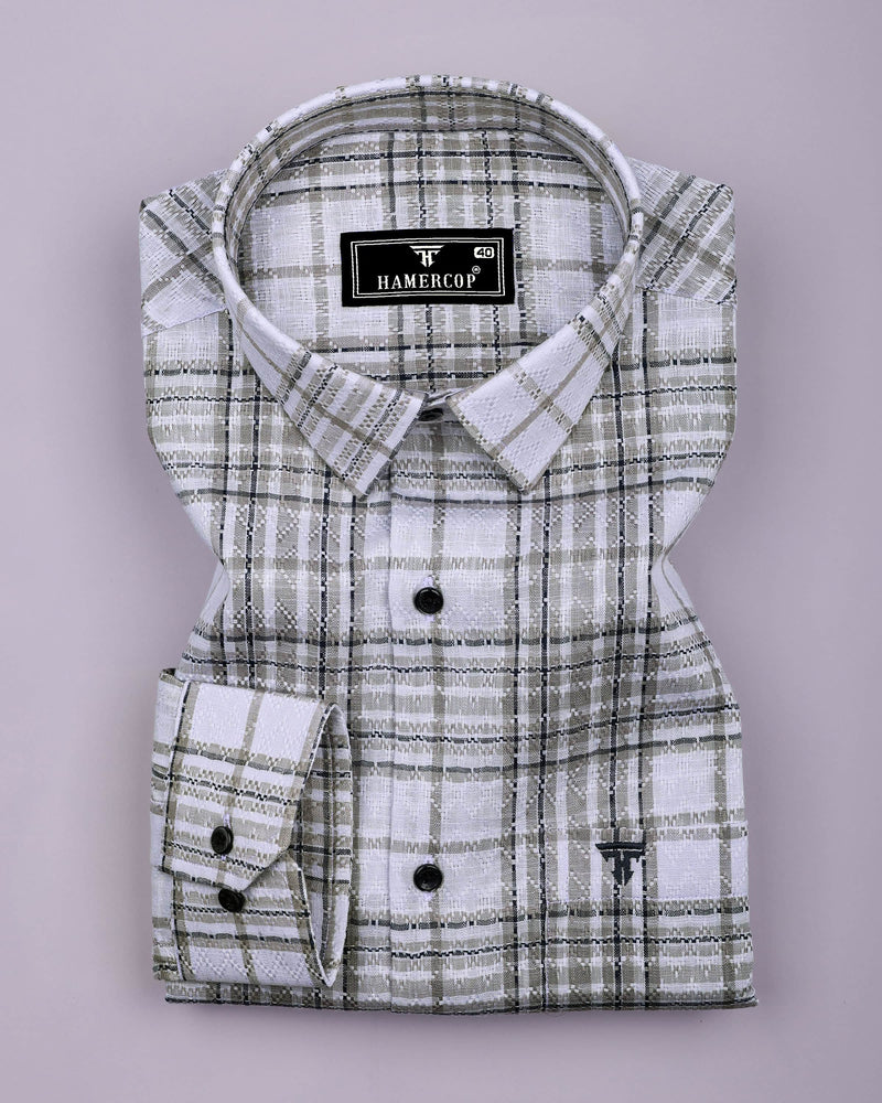 Cista White With Gray Dobby Check Cotton Shirt