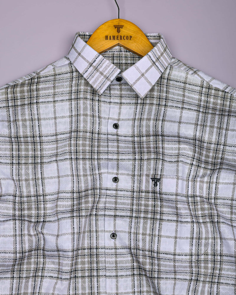 Cista White With Gray Dobby Check Cotton Shirt